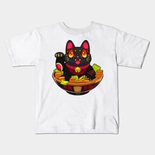 Cute Maneki Neko Ramen T-Shirt 1 Kids T-Shirt